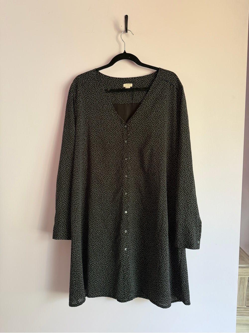 J Crew Black Polka Dot Button-Front Long Sleeve Dress XL